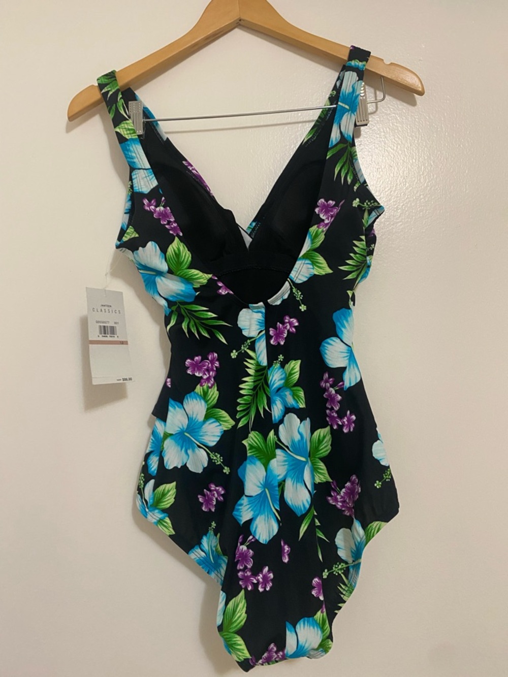 Jantzen Black One-Piece Swimsuit with Blue & Purple Floral Print - Picture 5 of 5